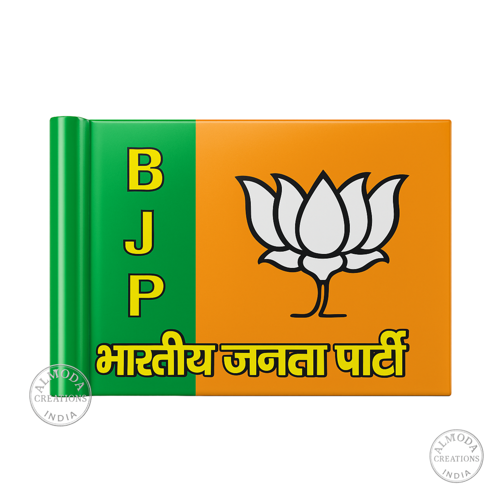 Almoda Creations BJP Printed Car Bonnet Flag | Premium Golden Rod, Strong Clamp & Free Extra Flag