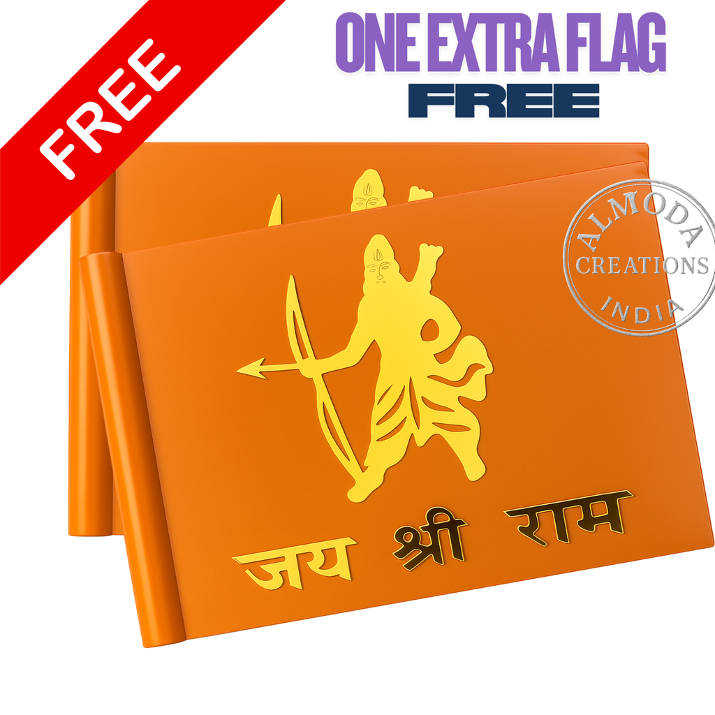 Almoda Creations Jai Shree Ram Car Bonnet Flag | Premium Golden Rod, Strong Clamp & Free Extra Flag