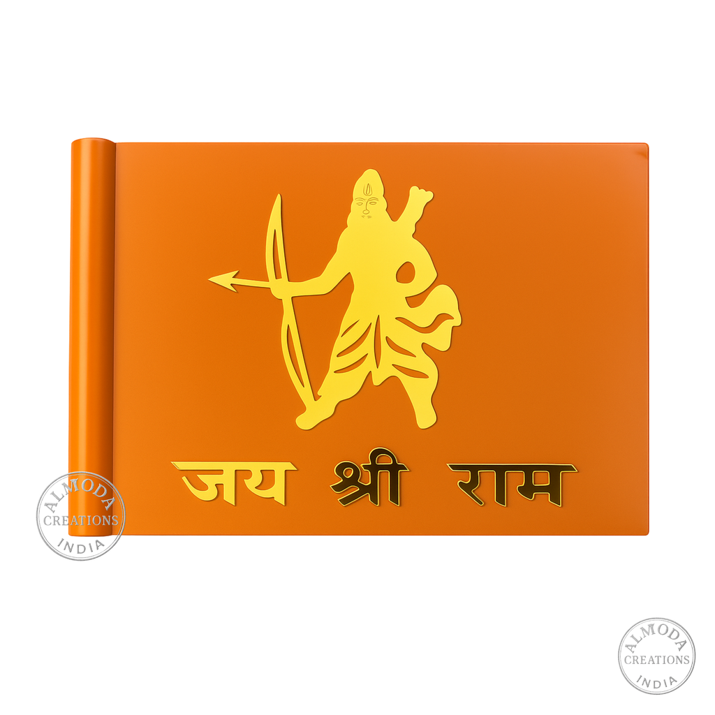 Almoda Creations Jai Shree Ram Car Bonnet Flag | Premium Golden Rod, Strong Clamp & Free Extra Flag