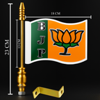 BJP 3D Curve Car Bonnet Flag with Car Stand – Sturdy Golden Rod | Weatherproof