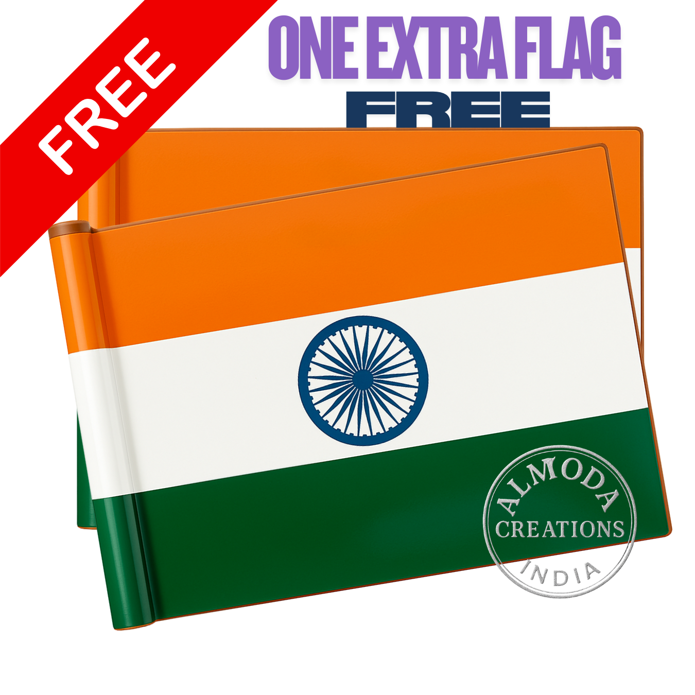 Almoda Creations India Flag Car Bonnet Mount | Premium Golden Rod, Strong Clamp & Free Extra Flag