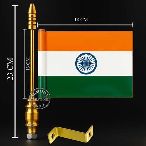 Almoda Creations India Flag Car Bonnet Mount | Premium Golden Rod, Strong Clamp & Free Extra Flag