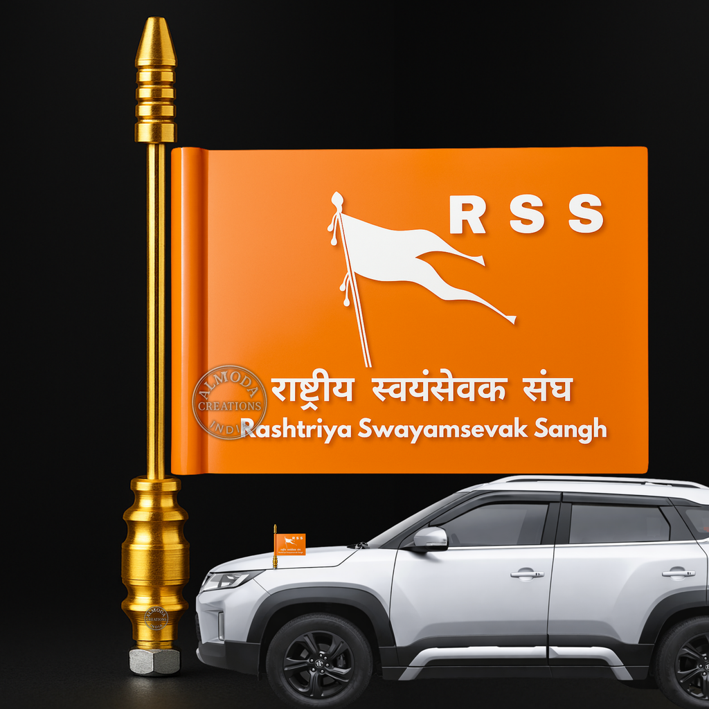 RSS Rashtriya Swayamsevak Sangh Car Bonnet Flag – Golden Rod | Premium Quality
