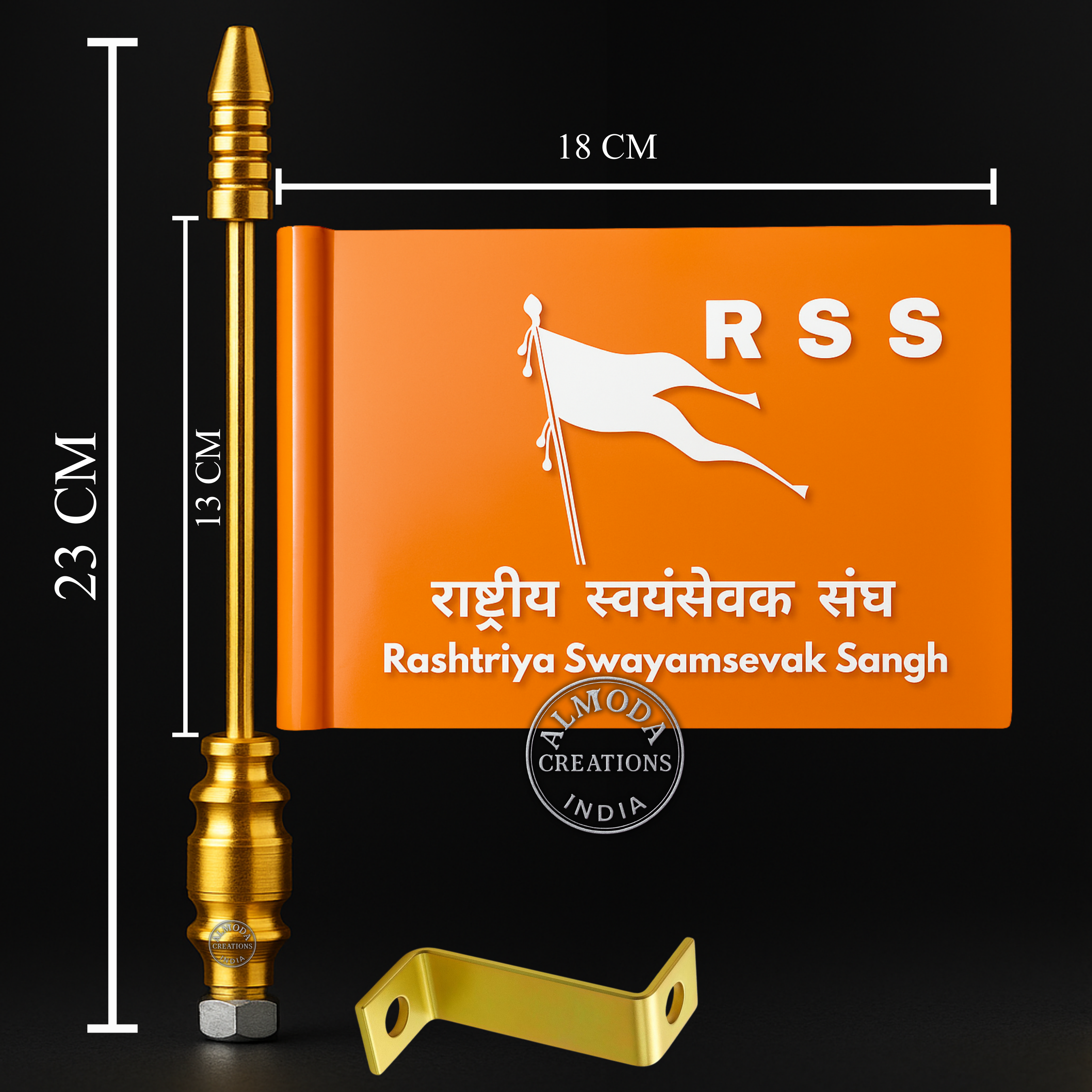 RSS Rashtriya Swayamsevak Sangh Car Bonnet Flag – Golden Rod | Premium Quality