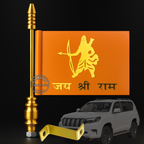 Almoda Creations Jai Shree Ram Car Bonnet Flag | Premium Golden Rod, Strong Clamp & Free Extra Flag