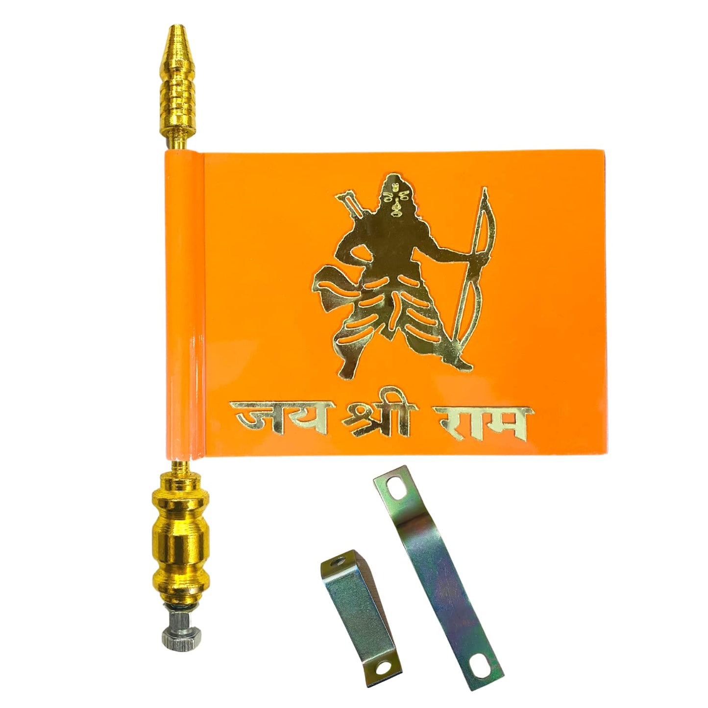 Jai Shree Ram Car Bonnet Flag – Golden Rod | Premium Devotional Flag