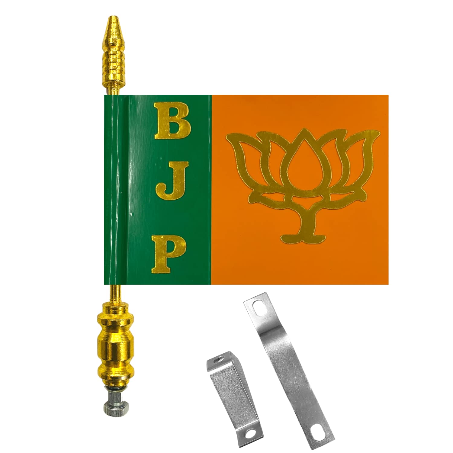 BJP Party Golden Rod Car Bonnet Flag – Durable Metal Rod | Weatherproof