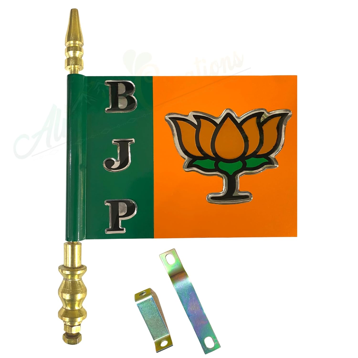 BJP 3D Textured Car Bonnet Flag – Golden Rod | Premium 3D Texture