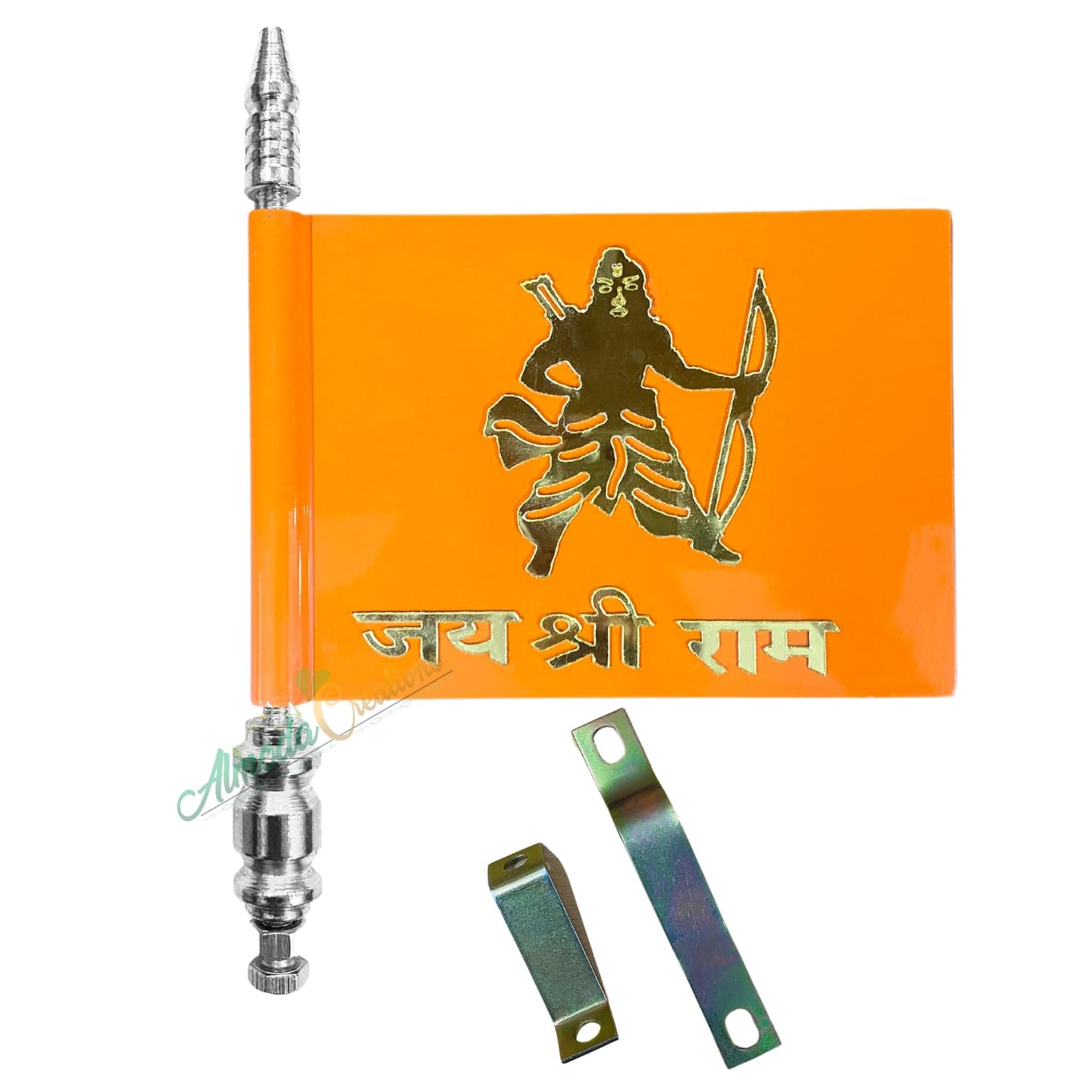 Jai Shree Ram Car Bonnet Flag – Silver Rod | Bold Print | Premium Quality