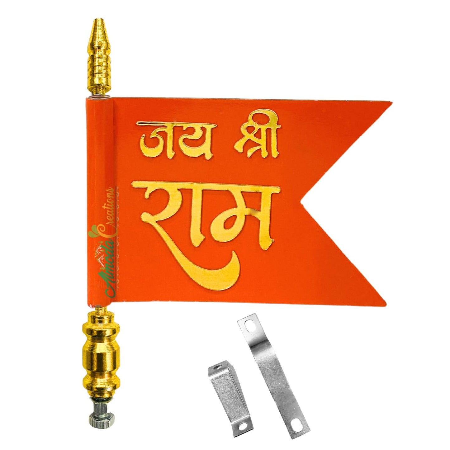 Jai Shree Ram 3D Curve Car Bonnet Flag – Golden Rod | Premium Weatherproof Flag